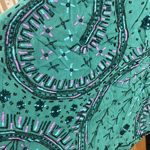 AVA & VIV teal swirl print cropped flutter sleeve top with embroidered trim 2X - Picture 4 of 14